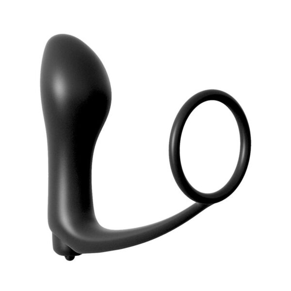 Plug Vibrador con Anillo Pene - Color Negro