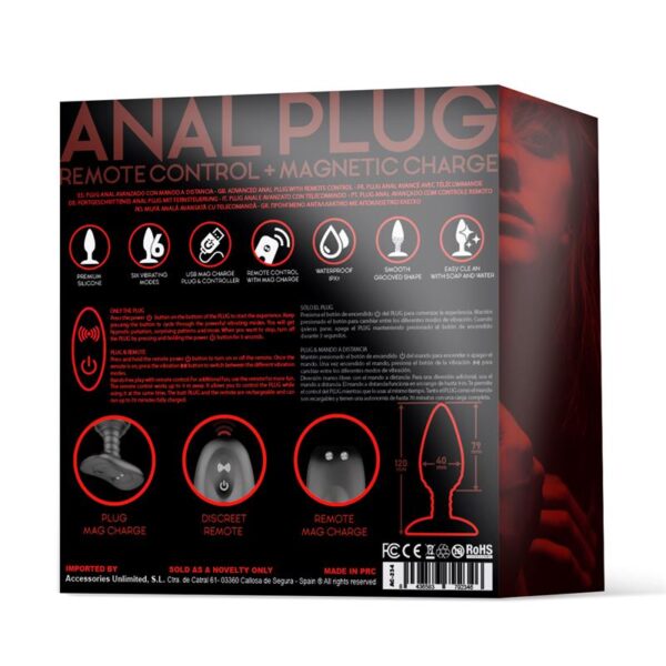 Asher Plug Anal con Control Remoto USB Magnético Negro - Imagen 3