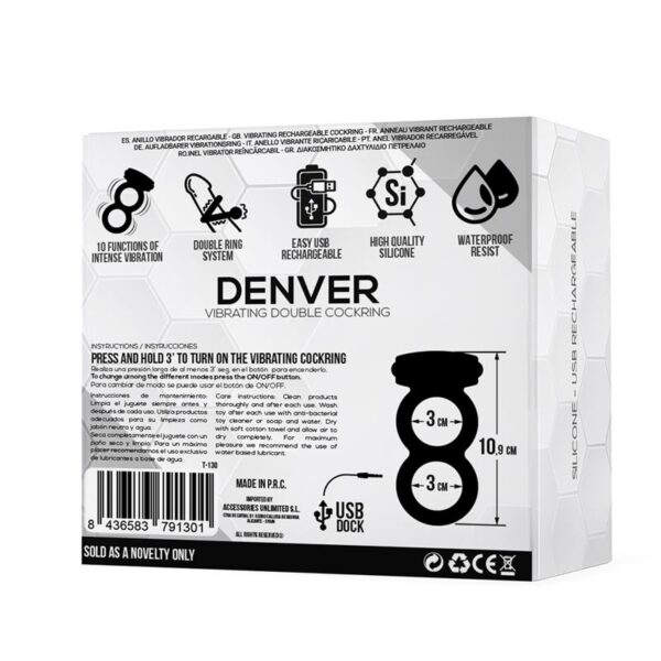 Denver Anillo Doble con Bala Vibradora USB Silicona Negro - Imagen 3