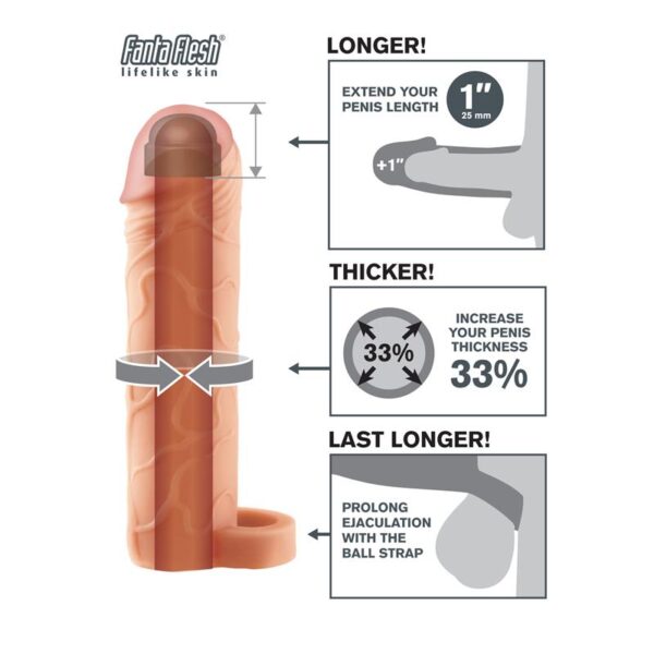 Fantasy X-tensions  Perfect 2,5 cm Extensión de Pene con Anilla para Testìculos - Color Natural - Imagen 2