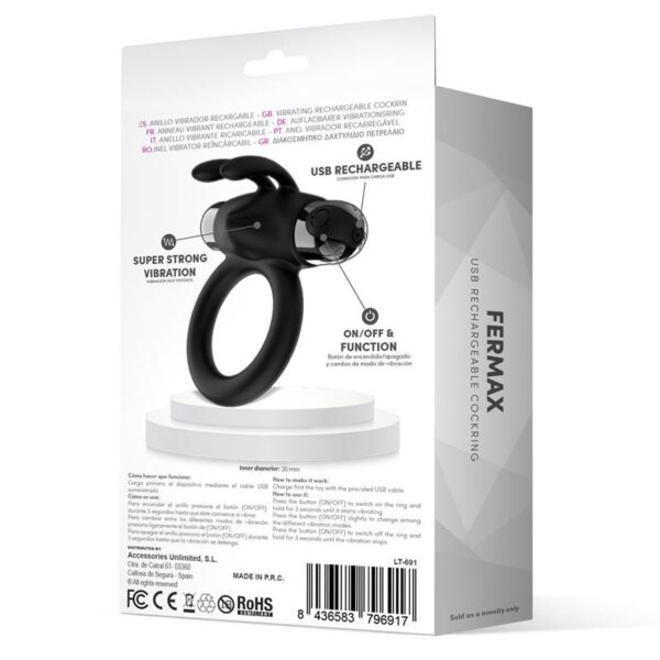 Fermax Anillo Vibrador con Conejito USB Silicona Negro - Imagen 3