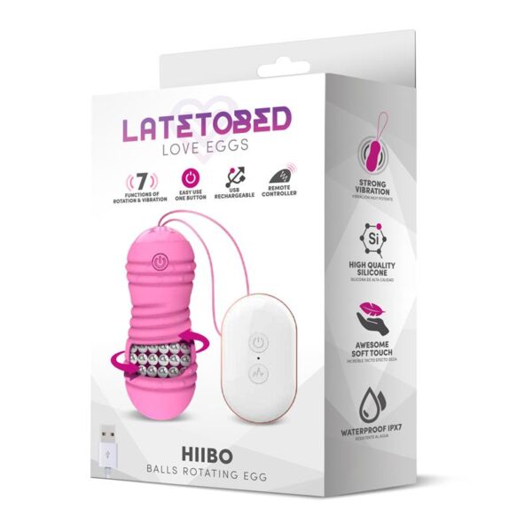 Hiibo Huevo Vibrador con Rotación Control Remoto USB Silicona Rosa - Imagen 6