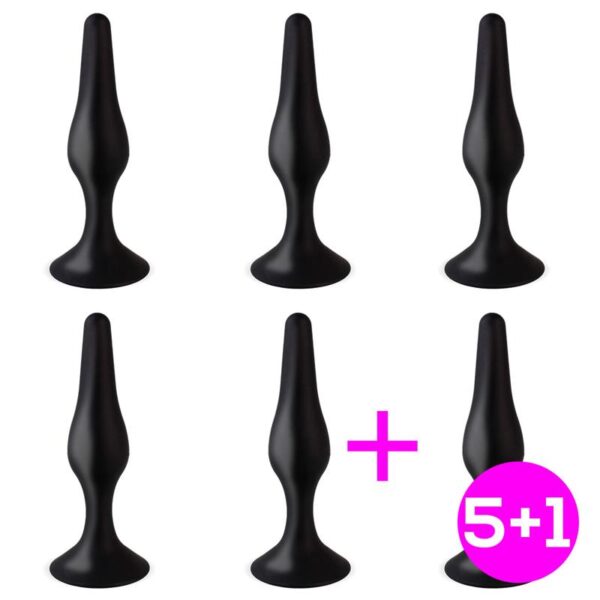 Pack 5+1 Trophy Anal Plug 11 cm. Silicone Black