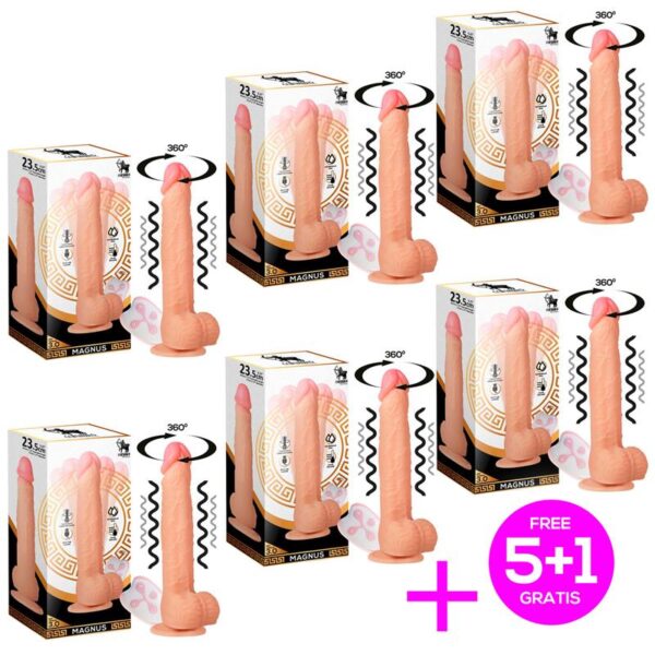 Pack 5+1 Magnus 3.0 Dildo Realista Vibrador y Rotador Silicona Lìquida