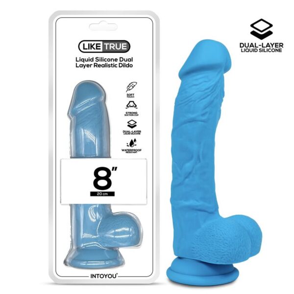 Dildo Realista Silicona Lìquida Dual Layer 8 Azul