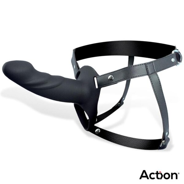 Arnés Strap-on con Dildo Hueco Silicona Premium Talla L Negro - Imagen 2